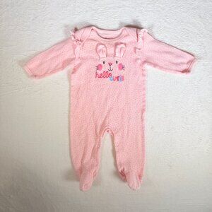 Quiltex‎ Sleep N Play one-piece Pink Rabit Hello Cutie Baby GIrl 6-9 Months